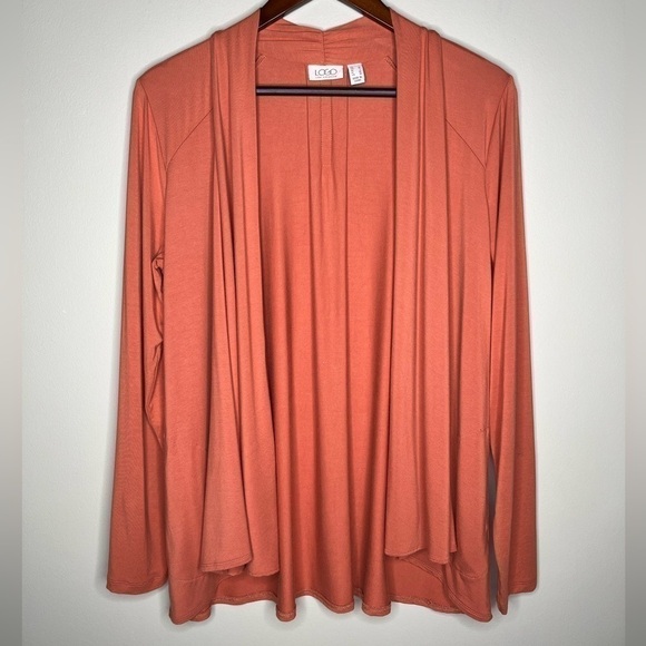 𝅺logo by Lori Goldstein Orange Rayon 230 Draped Front Cardigan, Size S - Picture 1 of 5